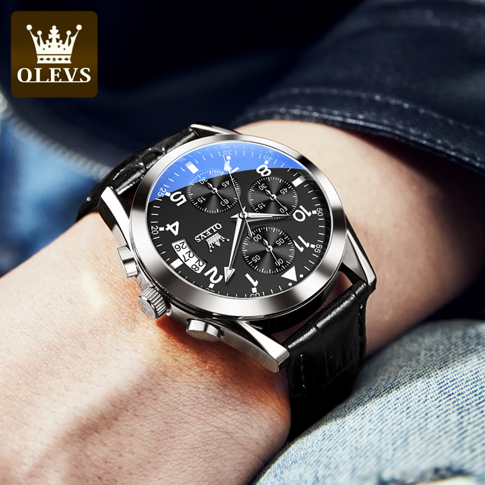 OLEVS jam tangan Quartz pria,  - Leather Watch Band Men ulasan dan harga