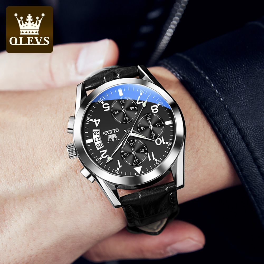 OLEVS jam tangan Quartz pria,  - Leather Watch Band Men ulasan dan harga