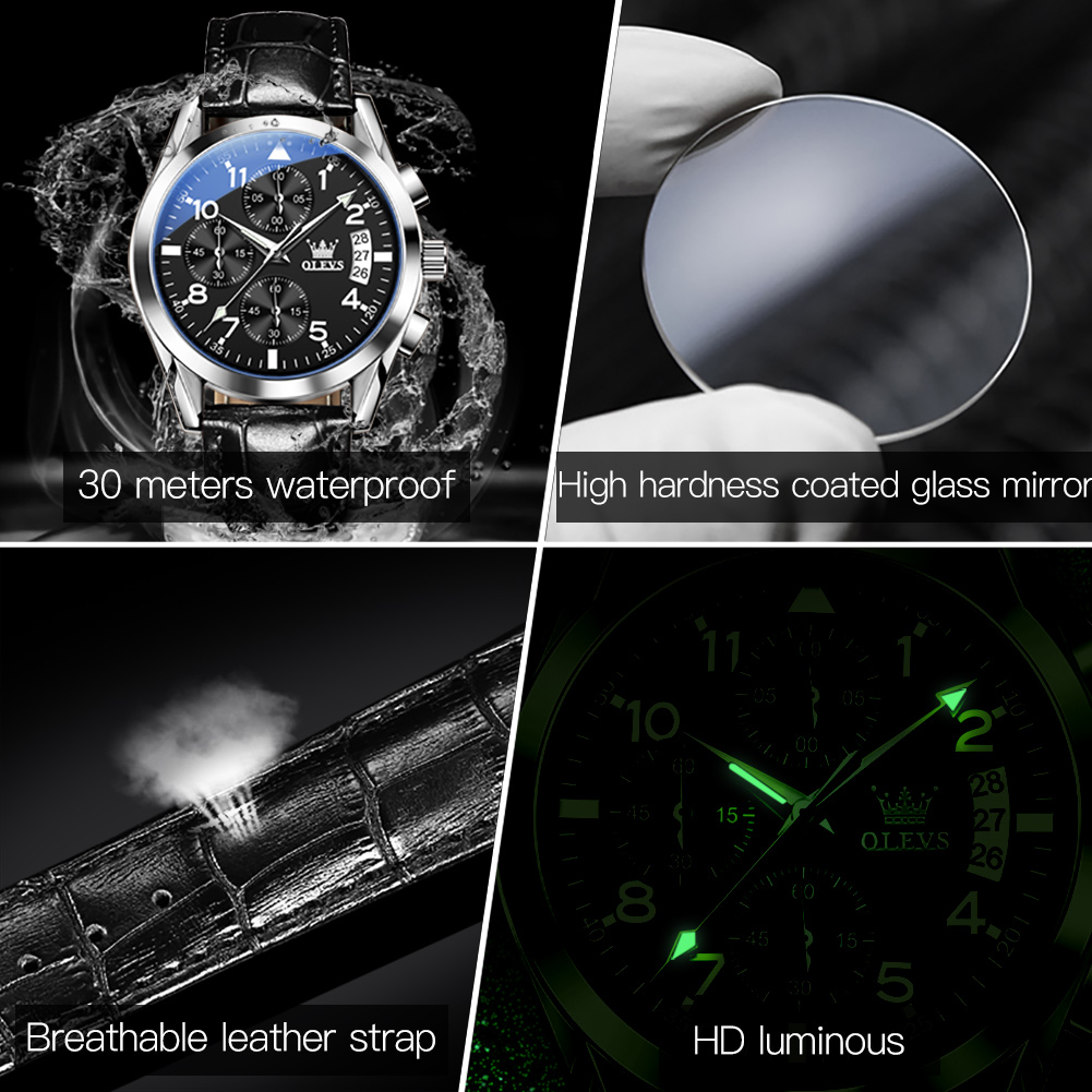 OLEVS jam tangan Quartz pria,  - Leather Watch Band Men ulasan dan harga